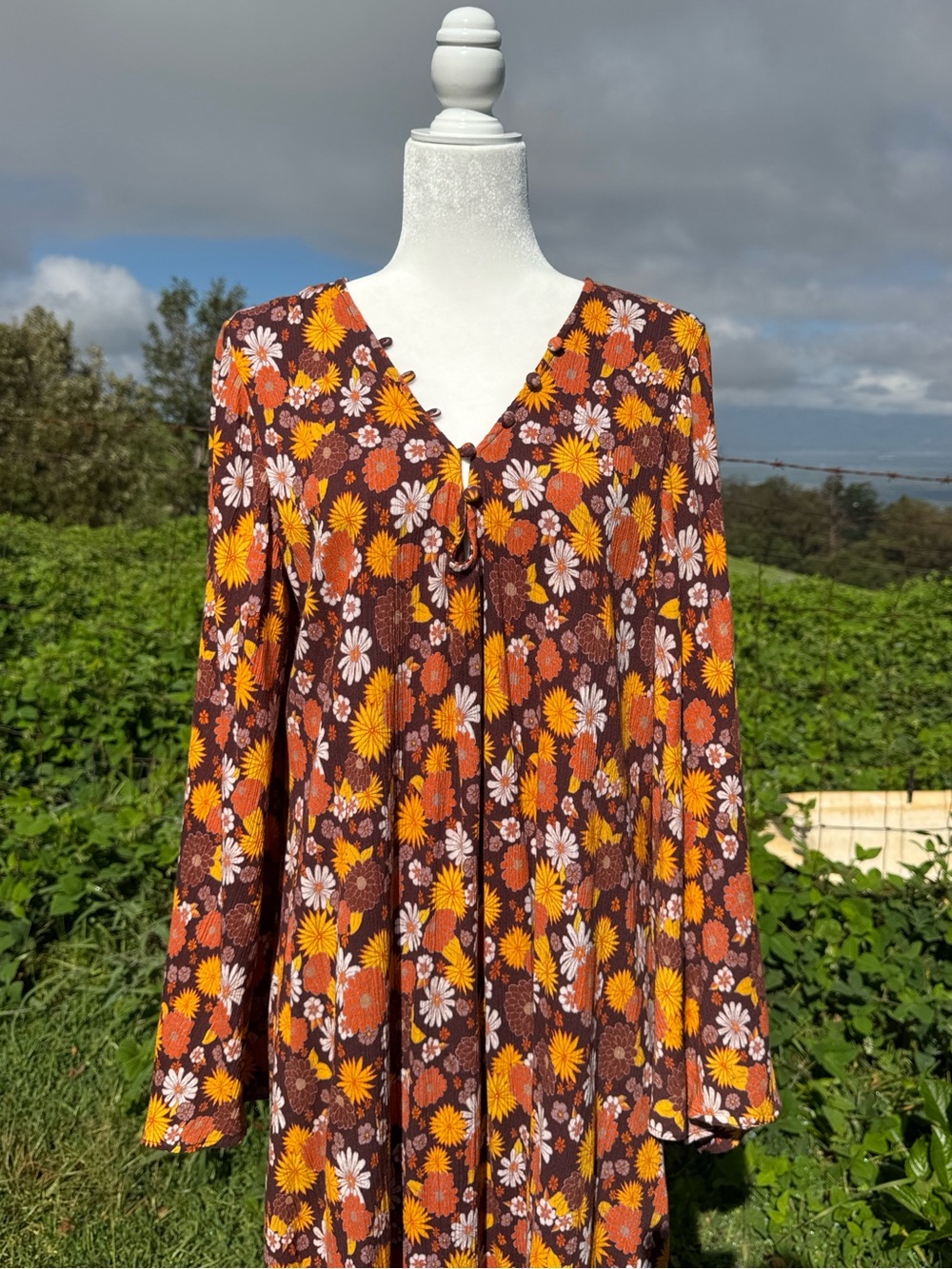 The Hippie Shake Lady of The Canyon Maxi Dress Bell sleeves Retro - Picture 5 of 9
